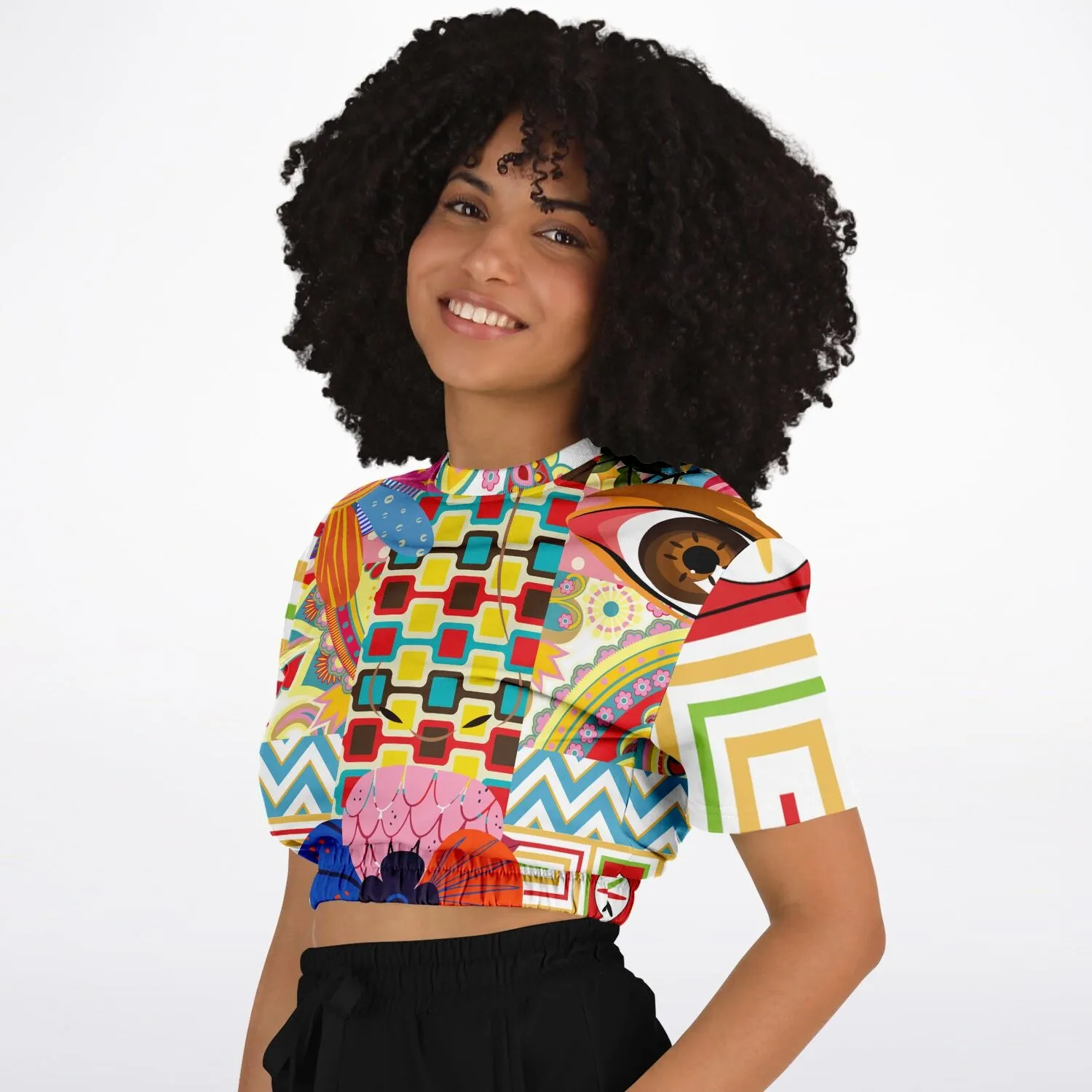 Pink Paisley Park Visage Eco-Poly Short Sleeve Cropped Sweater