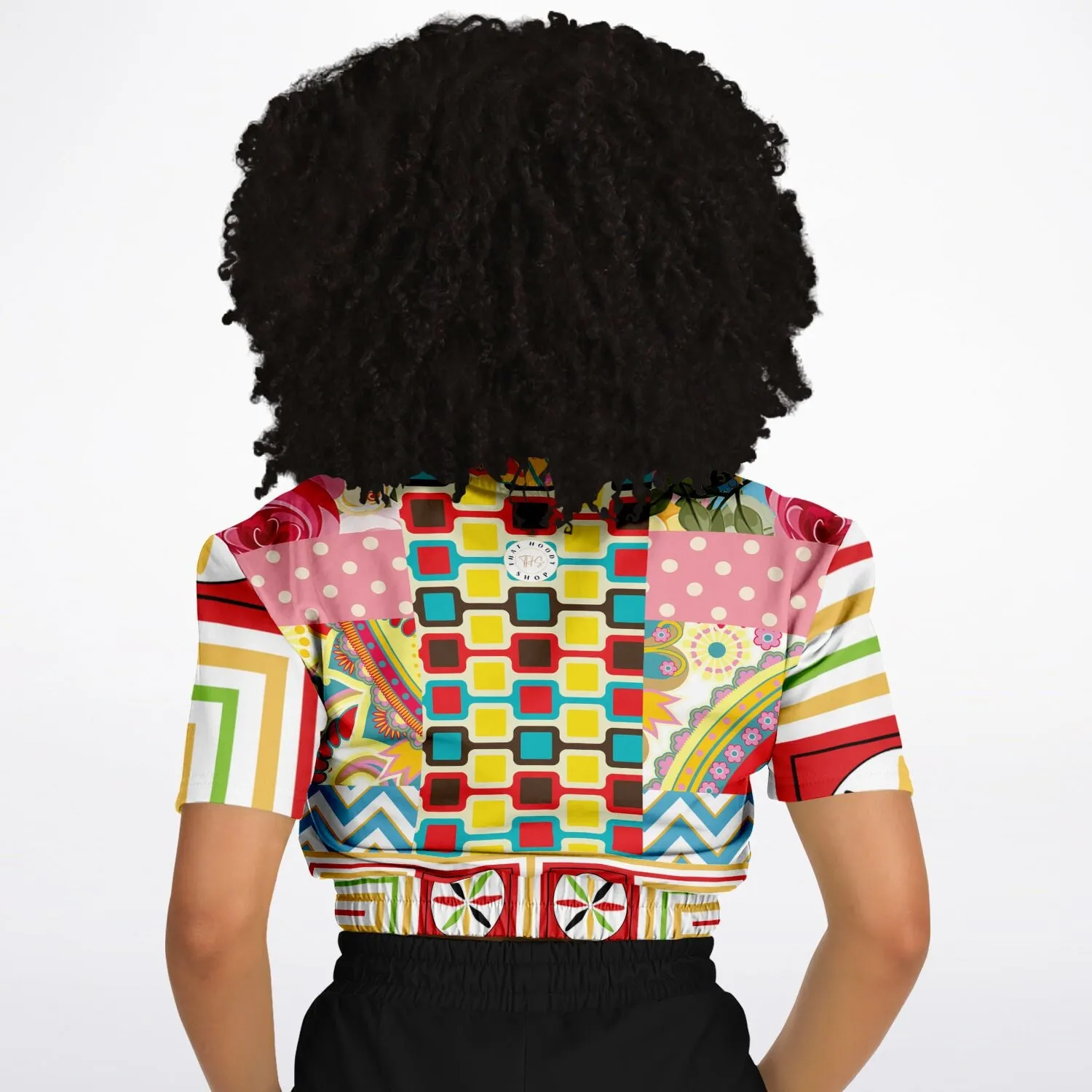 Pink Paisley Park Visage Eco-Poly Short Sleeve Cropped Sweater