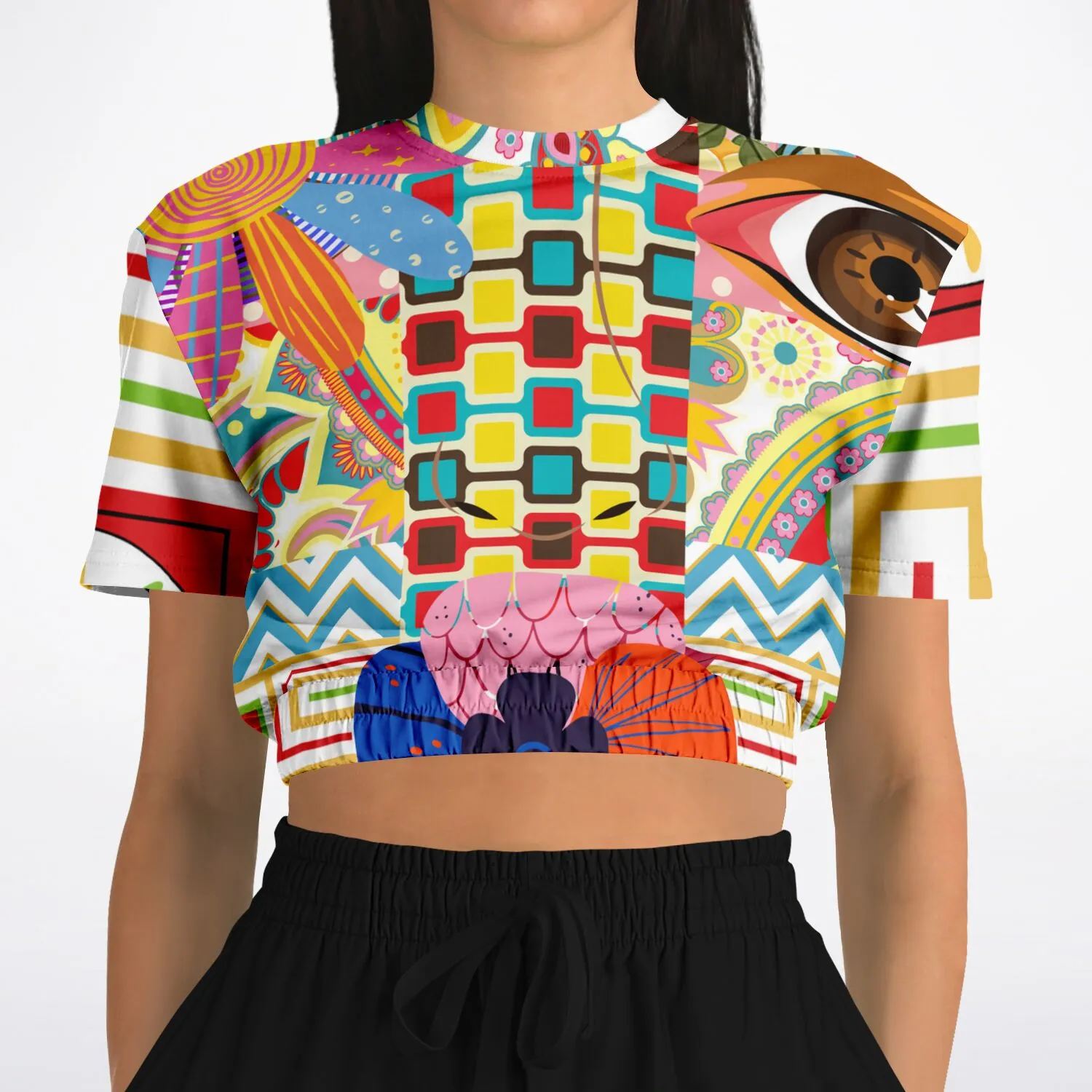 Pink Paisley Park Visage Eco-Poly Short Sleeve Cropped Sweater