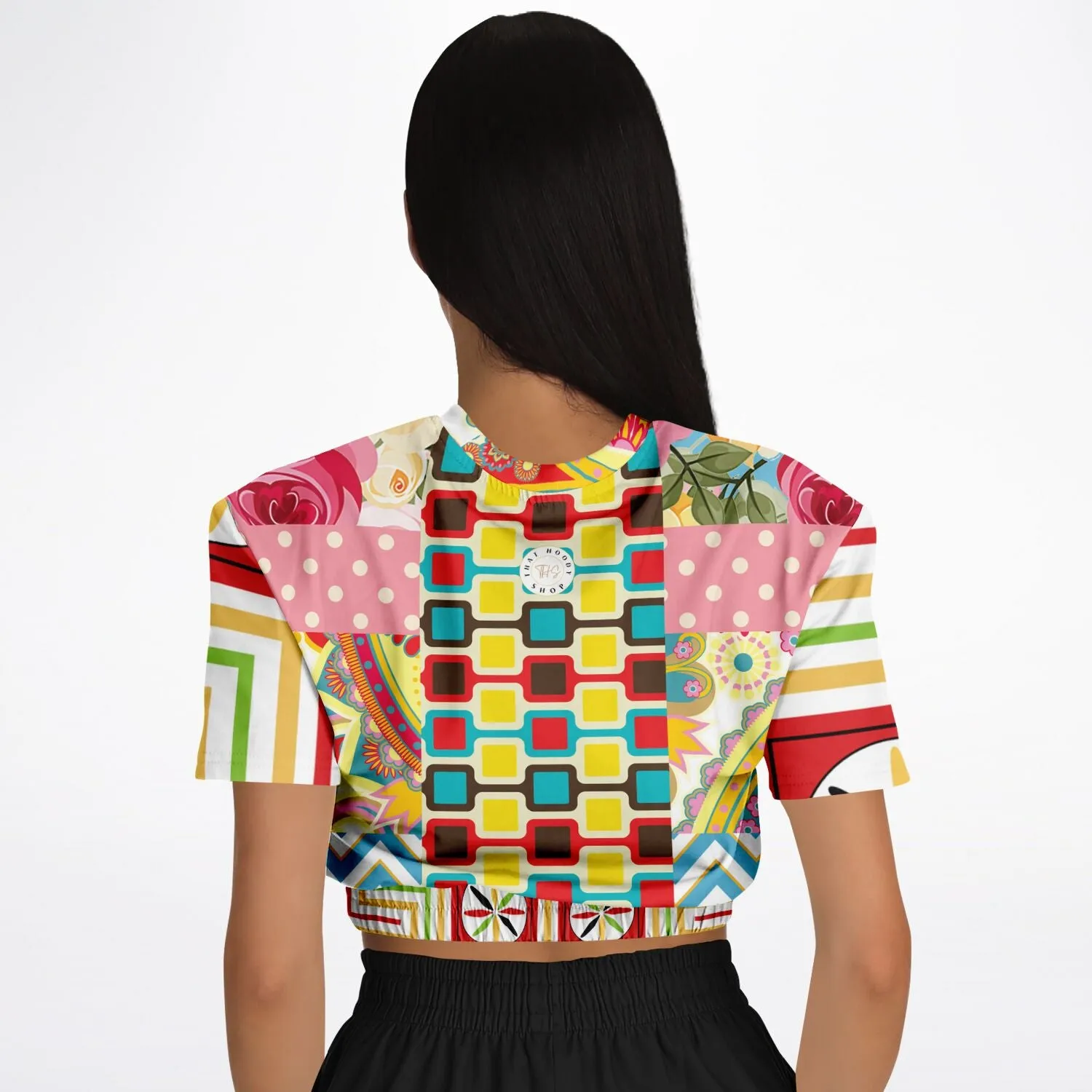 Pink Paisley Park Visage Eco-Poly Short Sleeve Cropped Sweater