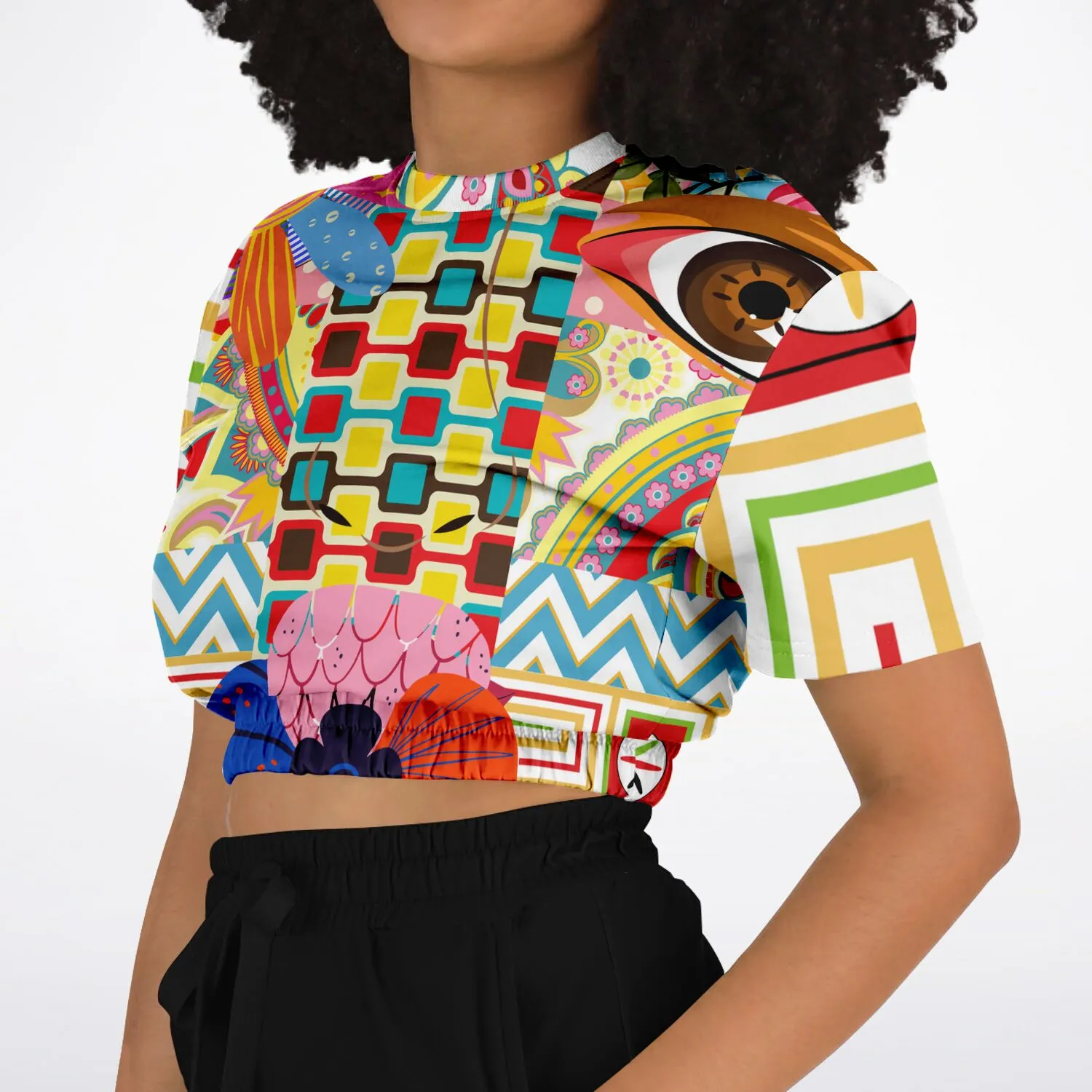Pink Paisley Park Visage Eco-Poly Short Sleeve Cropped Sweater