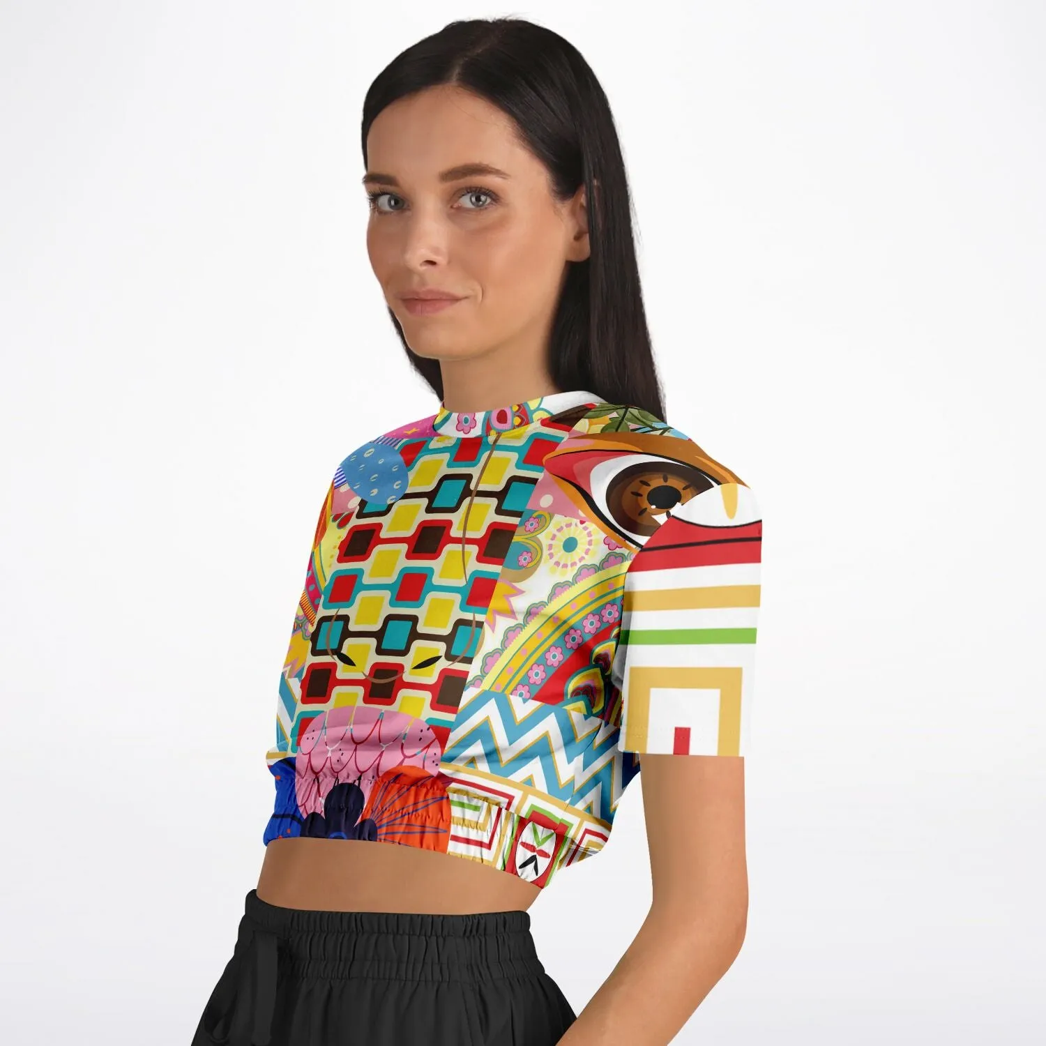 Pink Paisley Park Visage Eco-Poly Short Sleeve Cropped Sweater