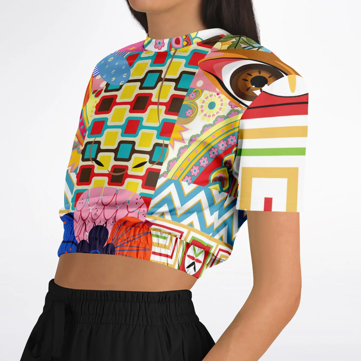 Pink Paisley Park Visage Eco-Poly Short Sleeve Cropped Sweater