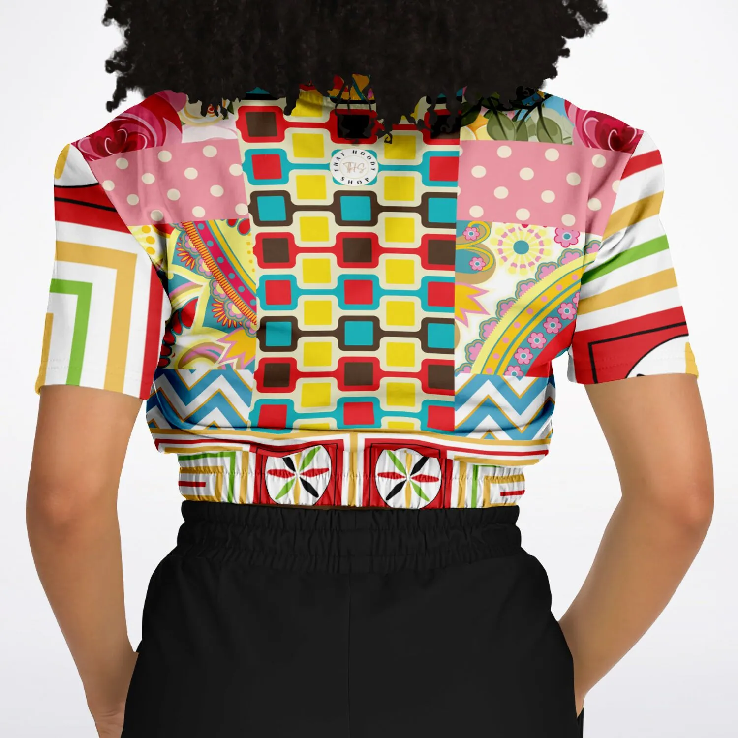 Pink Paisley Park Visage Eco-Poly Short Sleeve Cropped Sweater