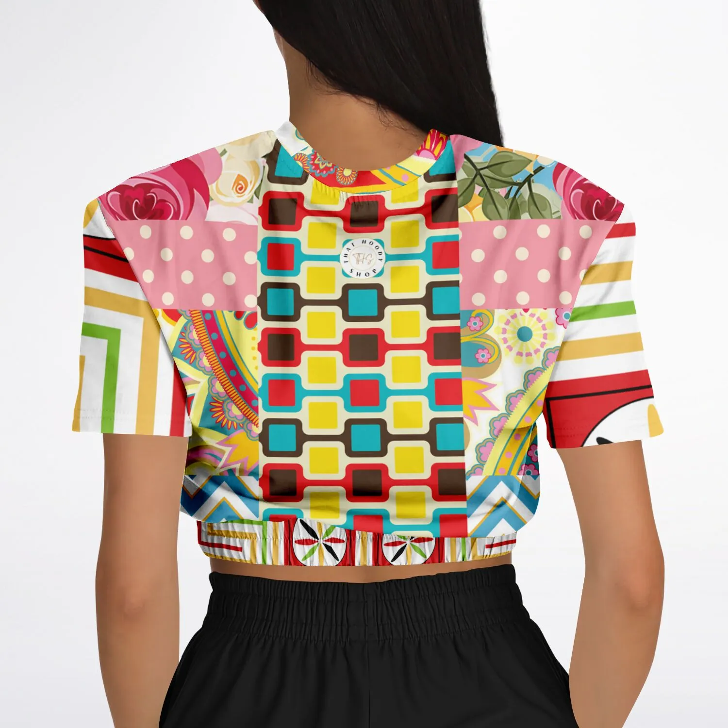 Pink Paisley Park Visage Eco-Poly Short Sleeve Cropped Sweater