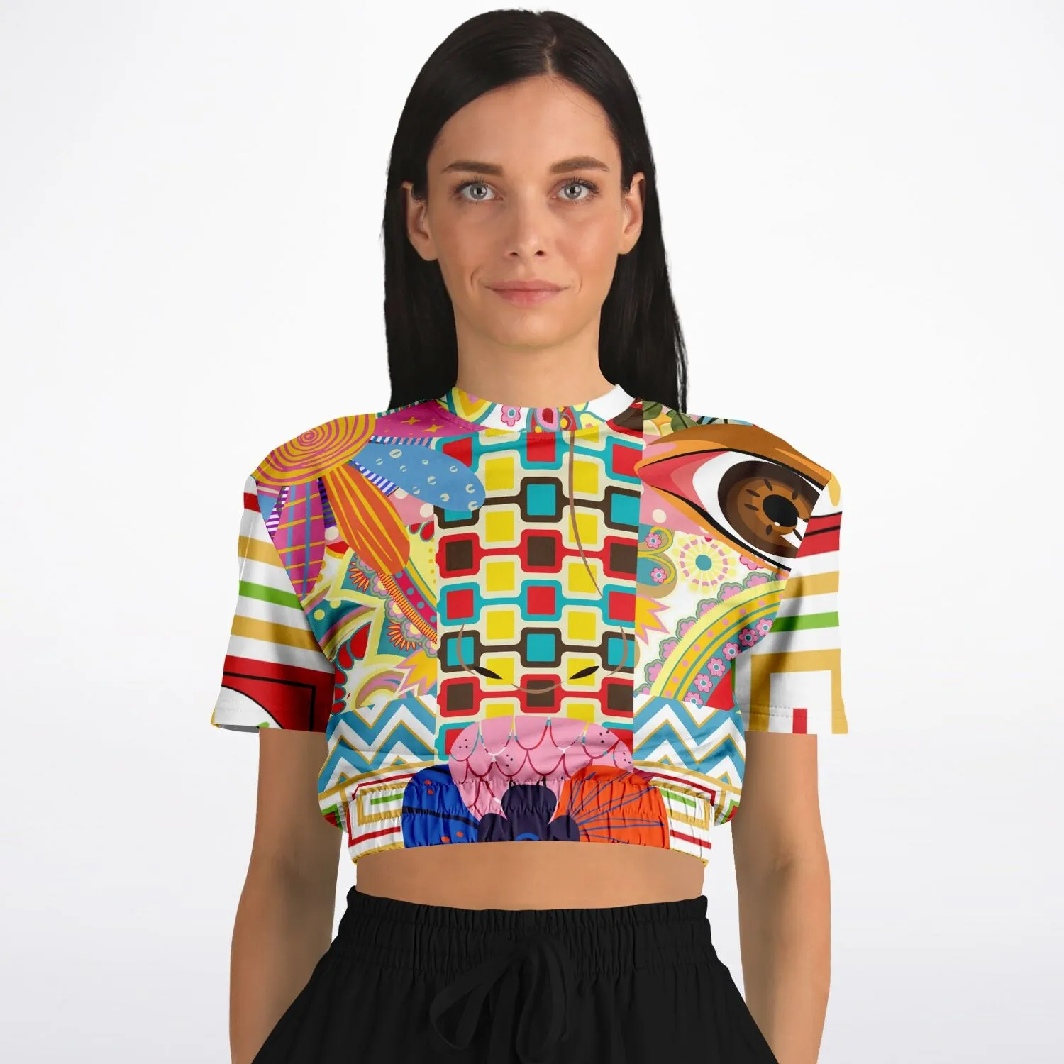 Pink Paisley Park Visage Eco-Poly Short Sleeve Cropped Sweater