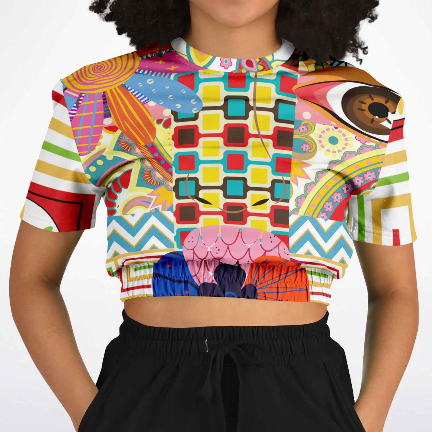 Pink Paisley Park Visage Eco-Poly Short Sleeve Cropped Sweater