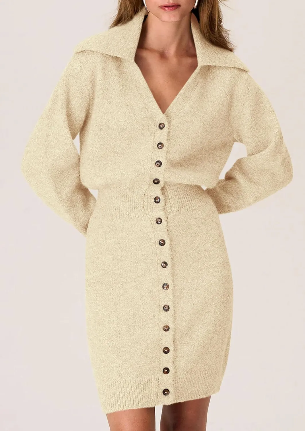 PRETTYGARDEN Sweater Dresses for Women 2025 Trendy Long Sleeve Button Down Short Spring Dress