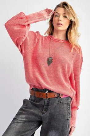 Rhoda Mineral Washed Long Sleeve Sweater Top