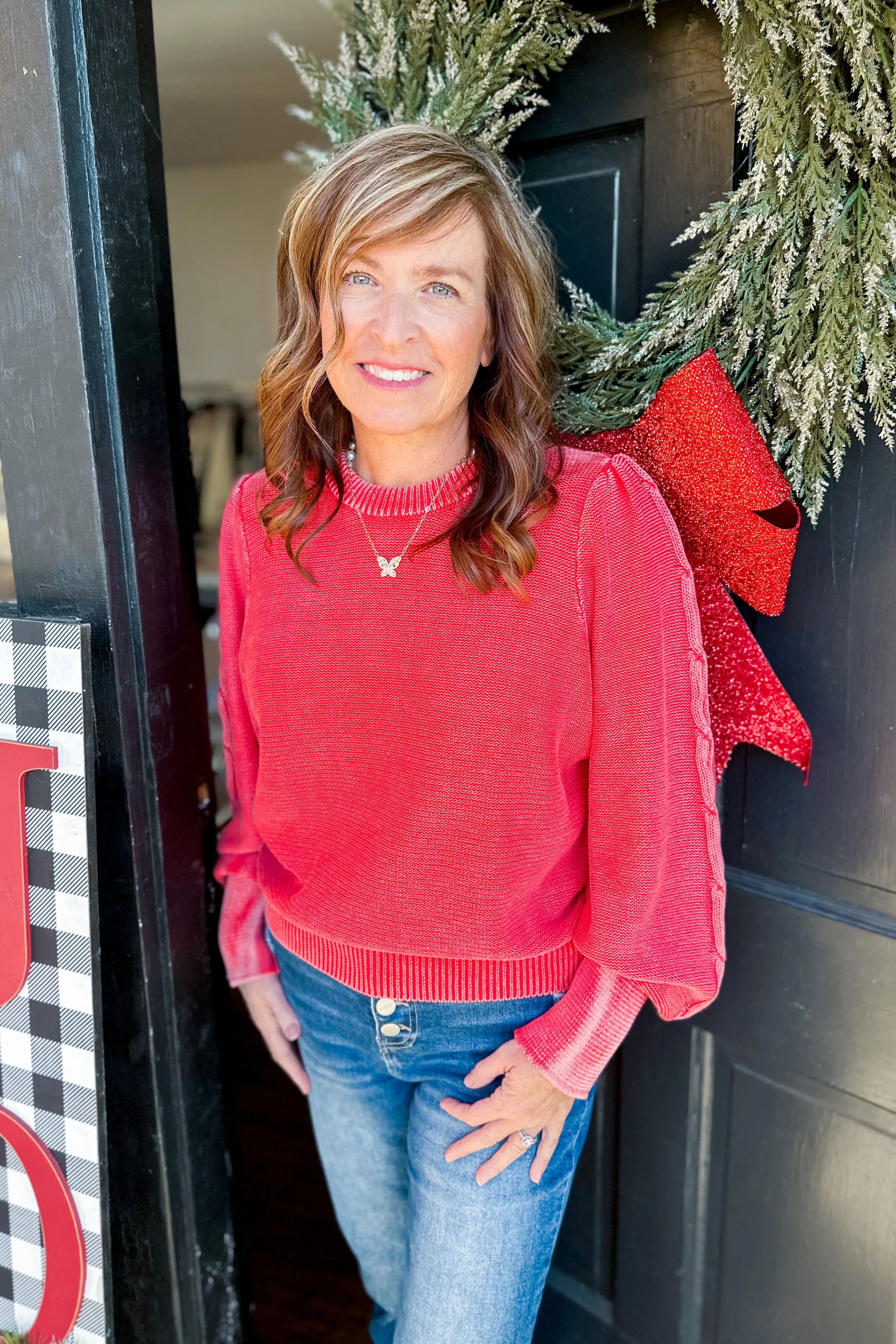Rhoda Mineral Washed Long Sleeve Sweater Top