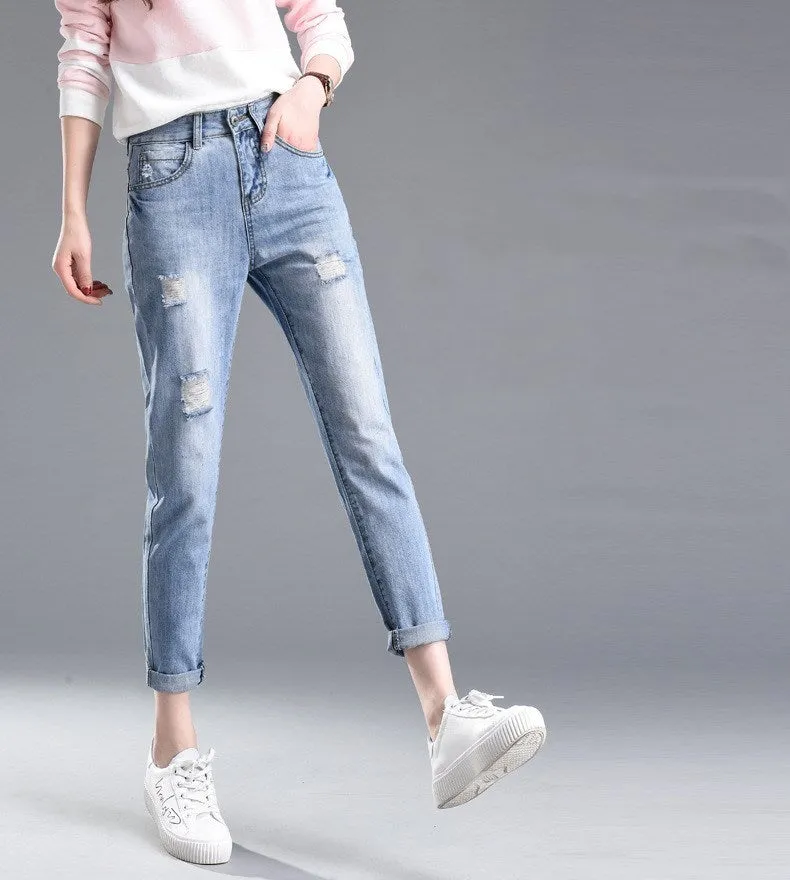 Ripped jeans for Women - Stylish Pencil Pants, Dark Denim