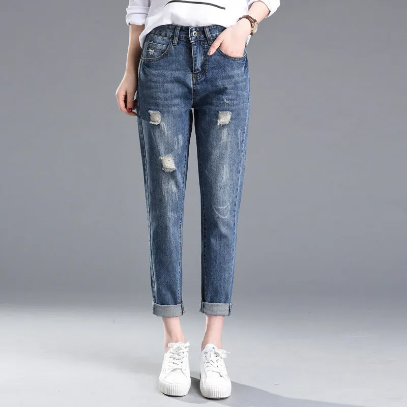 Ripped jeans for Women - Stylish Pencil Pants, Dark Denim