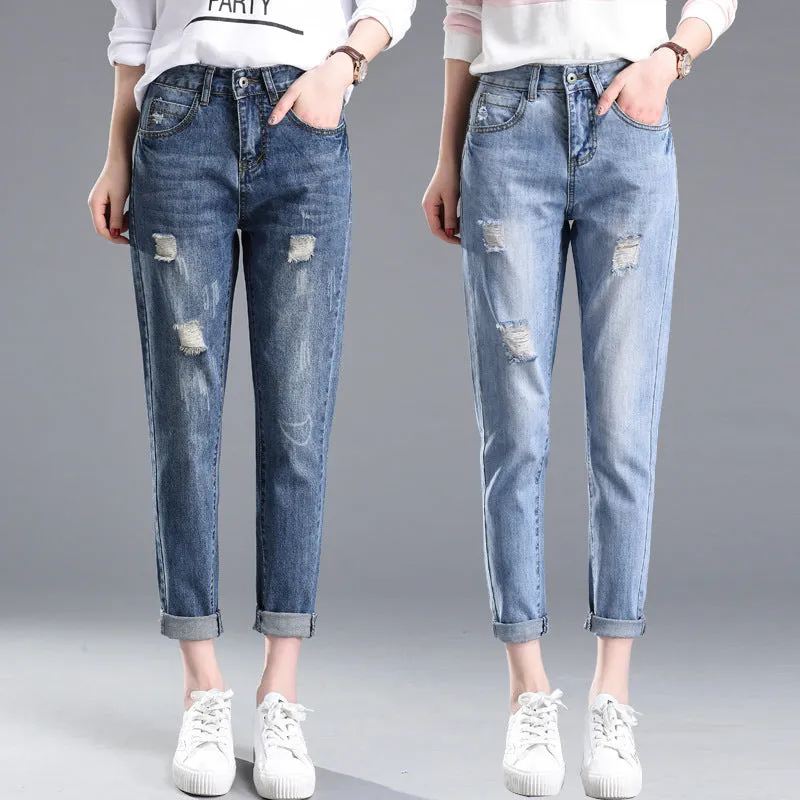 Ripped jeans for Women - Stylish Pencil Pants, Dark Denim