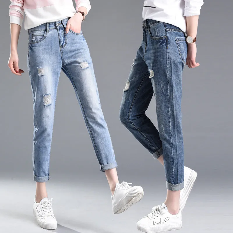 Ripped jeans for Women - Stylish Pencil Pants, Dark Denim