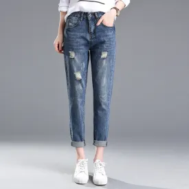Ripped jeans for Women - Stylish Pencil Pants, Dark Denim
