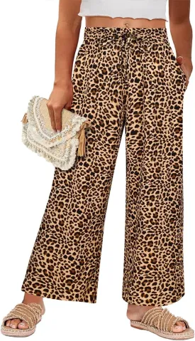 RITERA Womens Plus Size Elastic Waist Wide Leg Pants with Pockets Casual Loose High Waist Pleated Lounge Palazzo Trousers