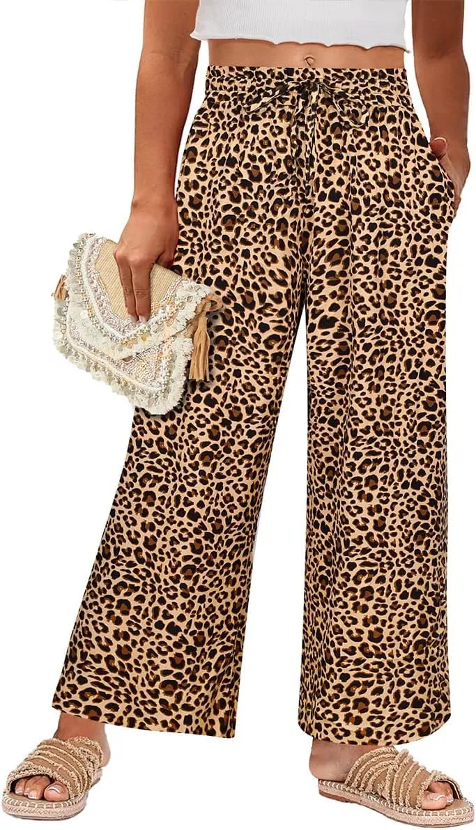 RITERA Womens Plus Size Elastic Waist Wide Leg Pants with Pockets Casual Loose High Waist Pleated Lounge Palazzo Trousers