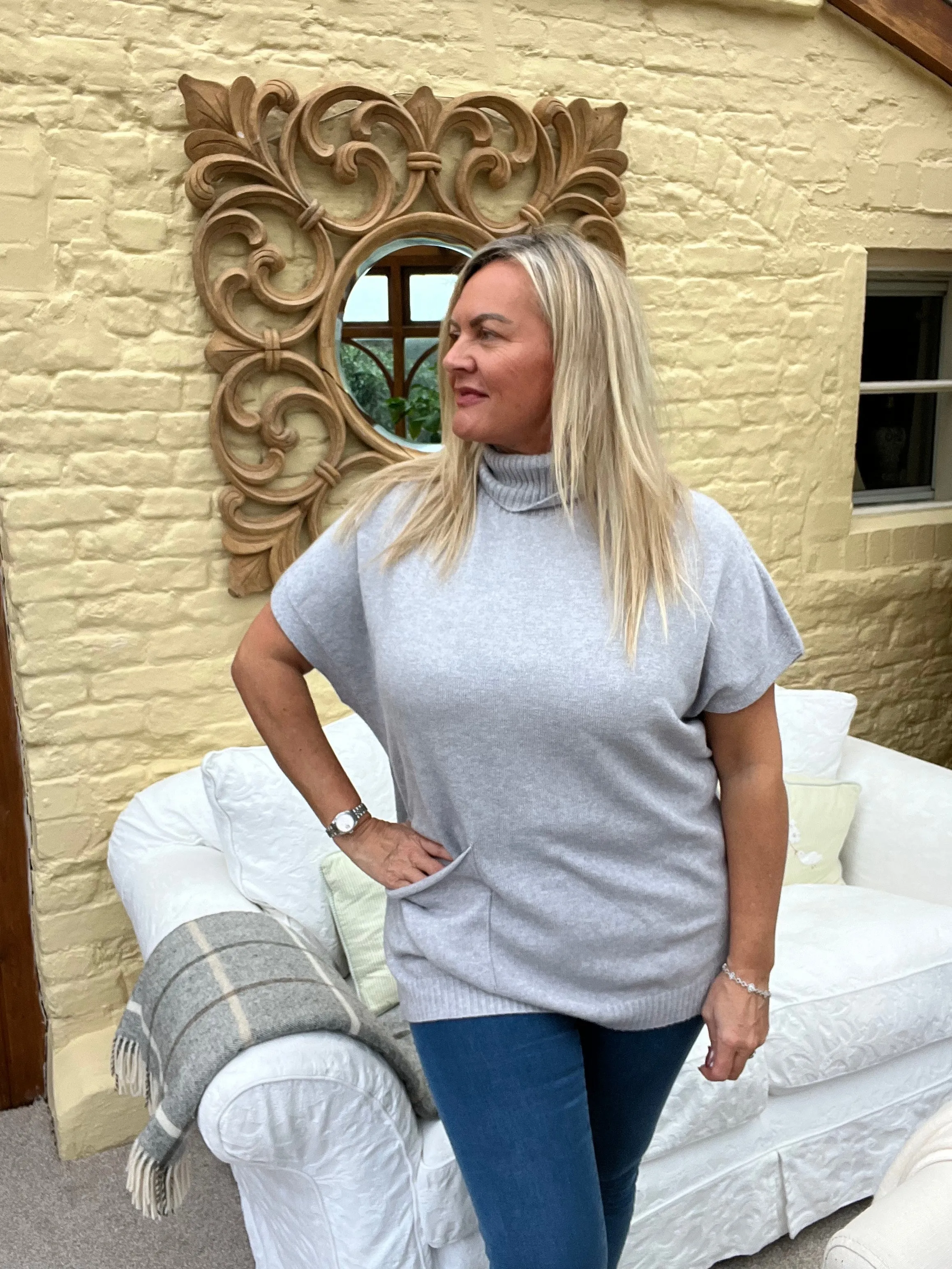 Rome Rolled Neck Swing-Style Jumper Grey