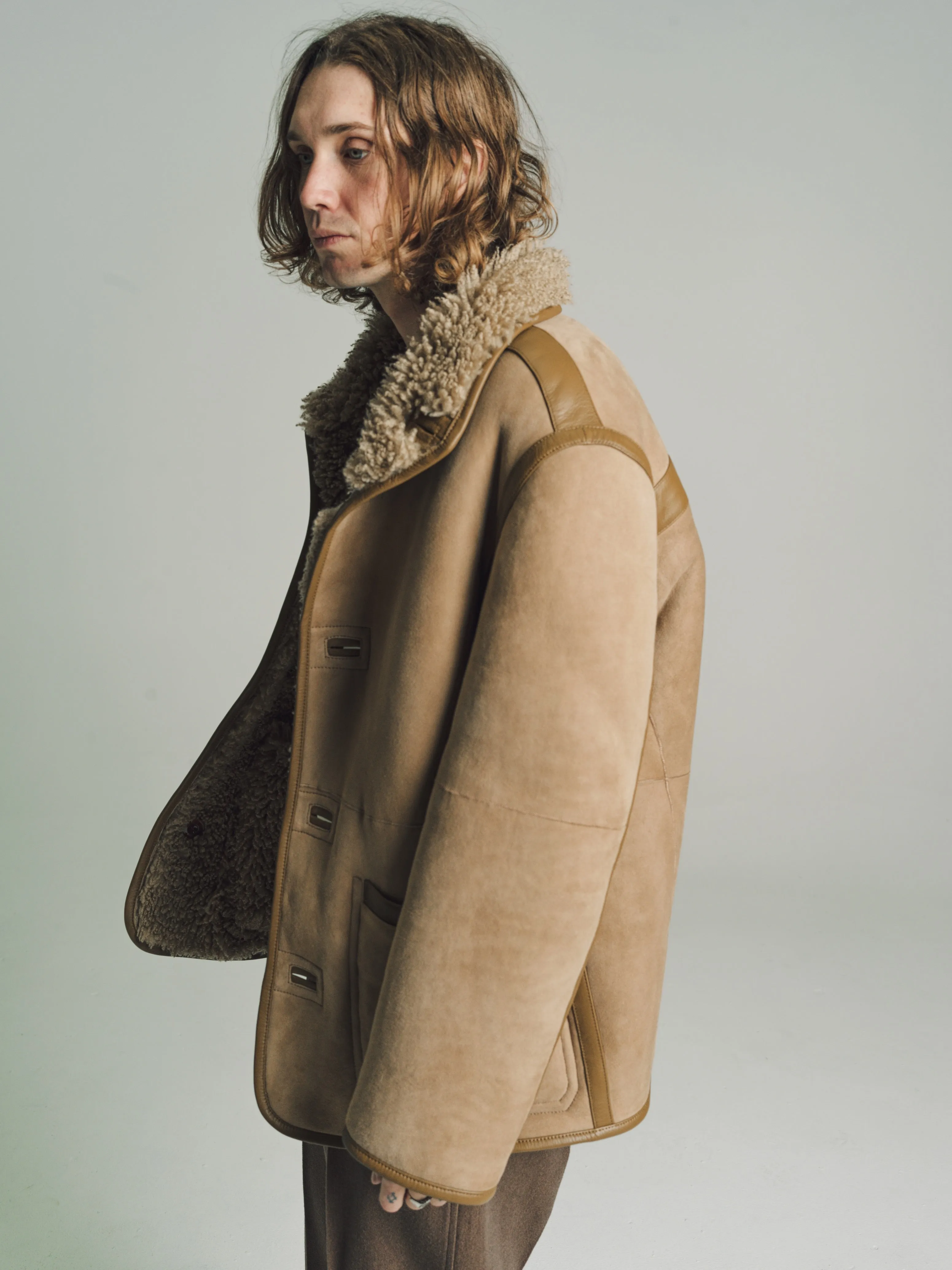 Sand Stone Lamb Leather Reversible Shearling Coat