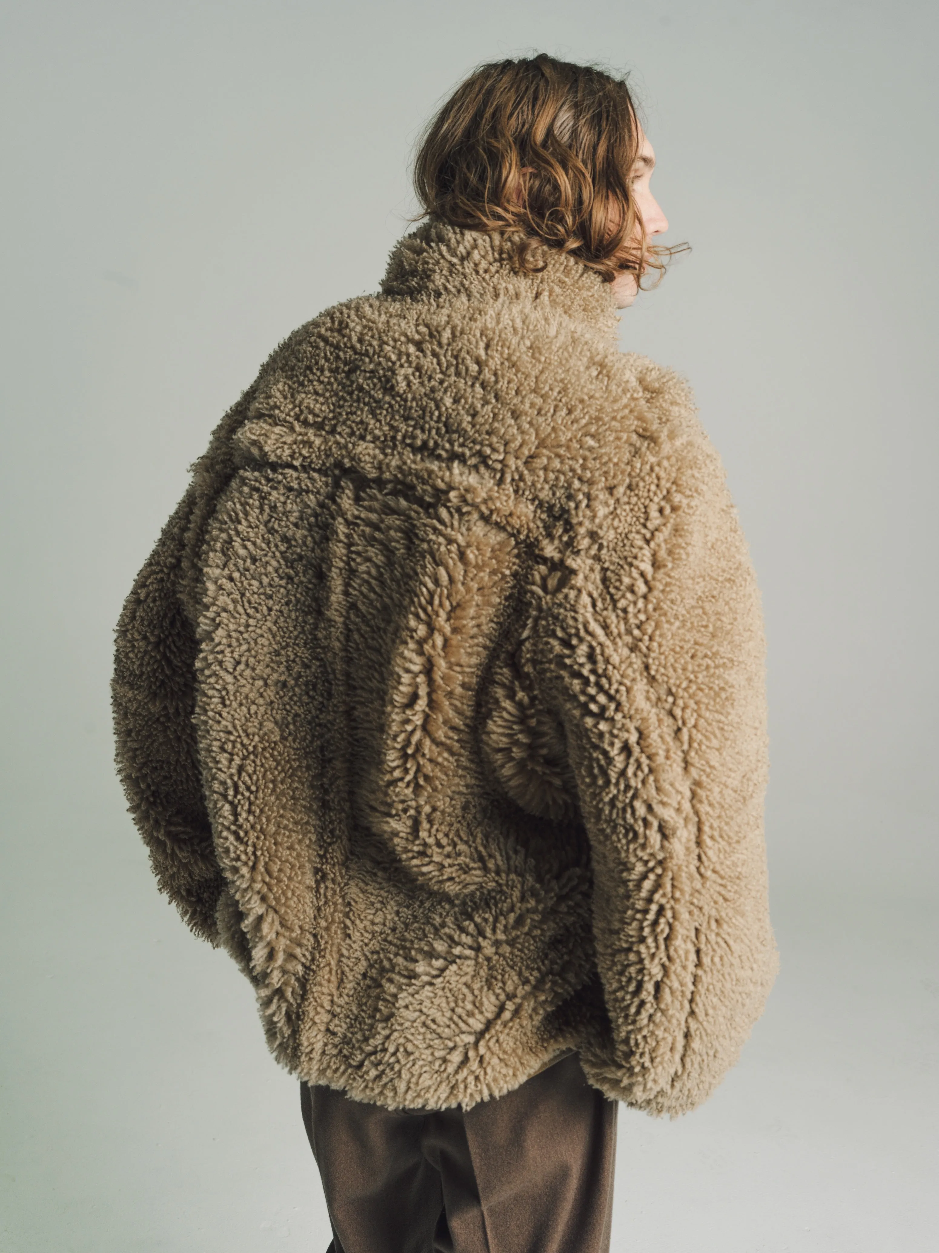 Sand Stone Lamb Leather Reversible Shearling Coat