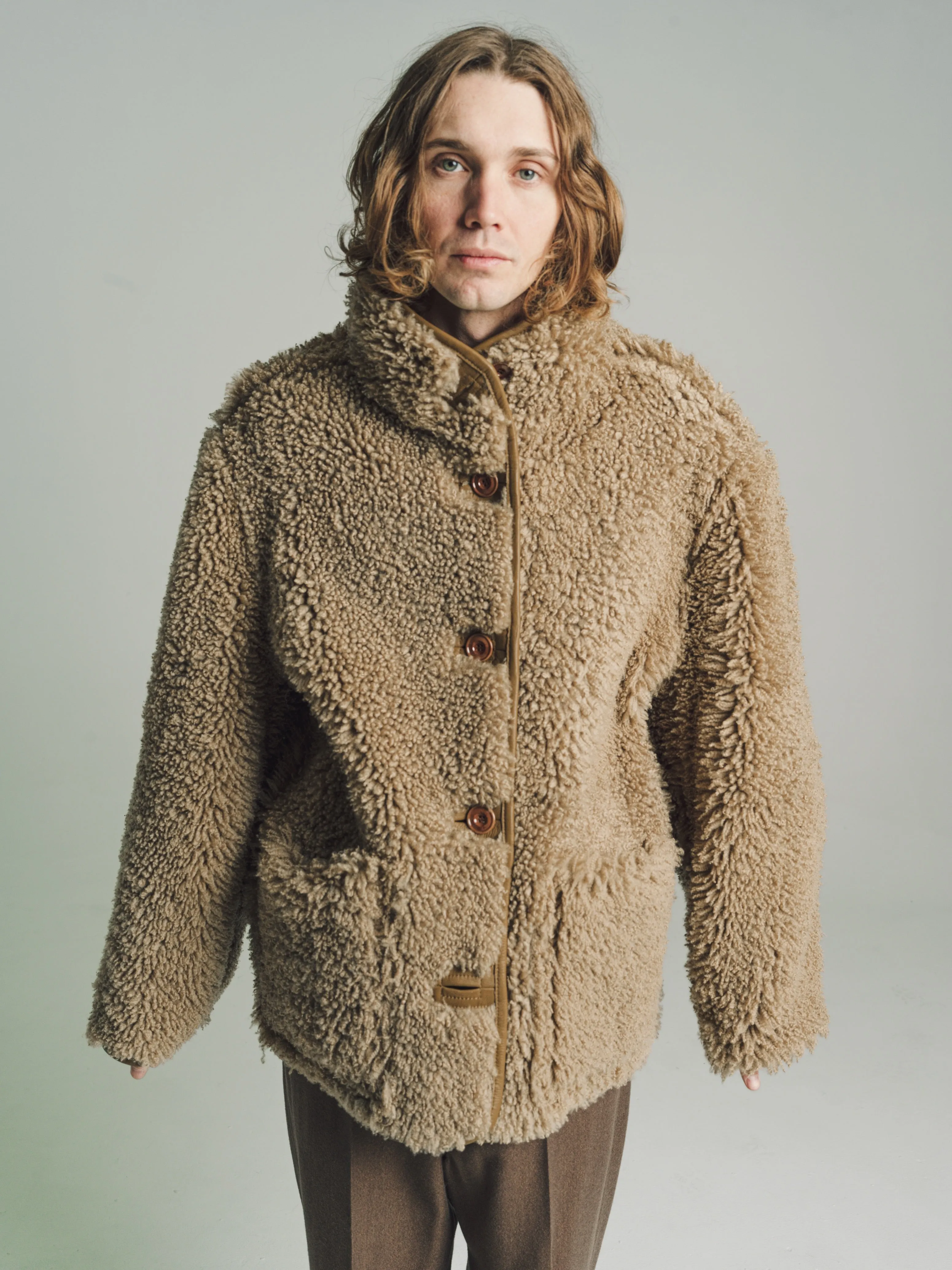 Sand Stone Lamb Leather Reversible Shearling Coat