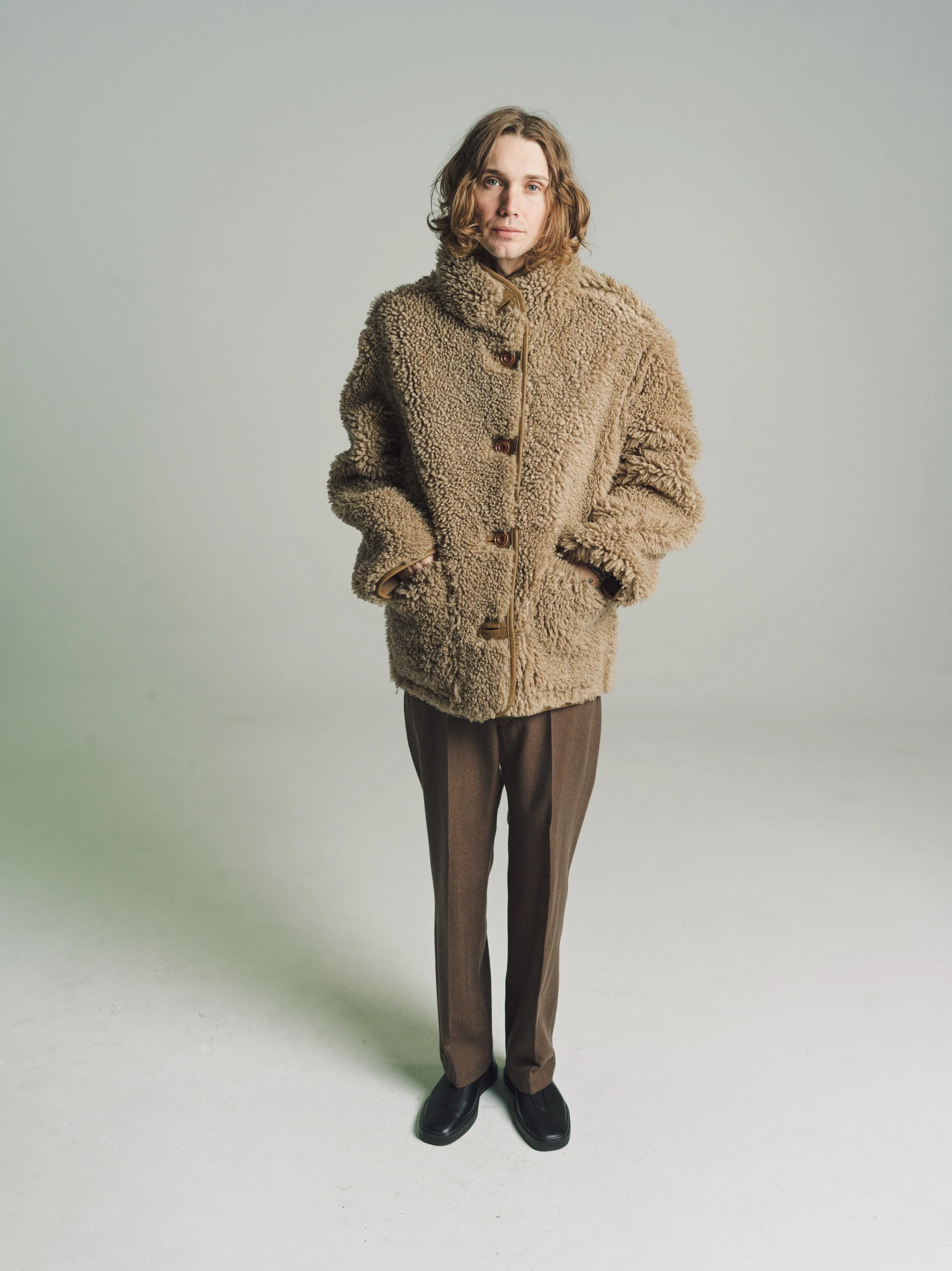 Sand Stone Lamb Leather Reversible Shearling Coat