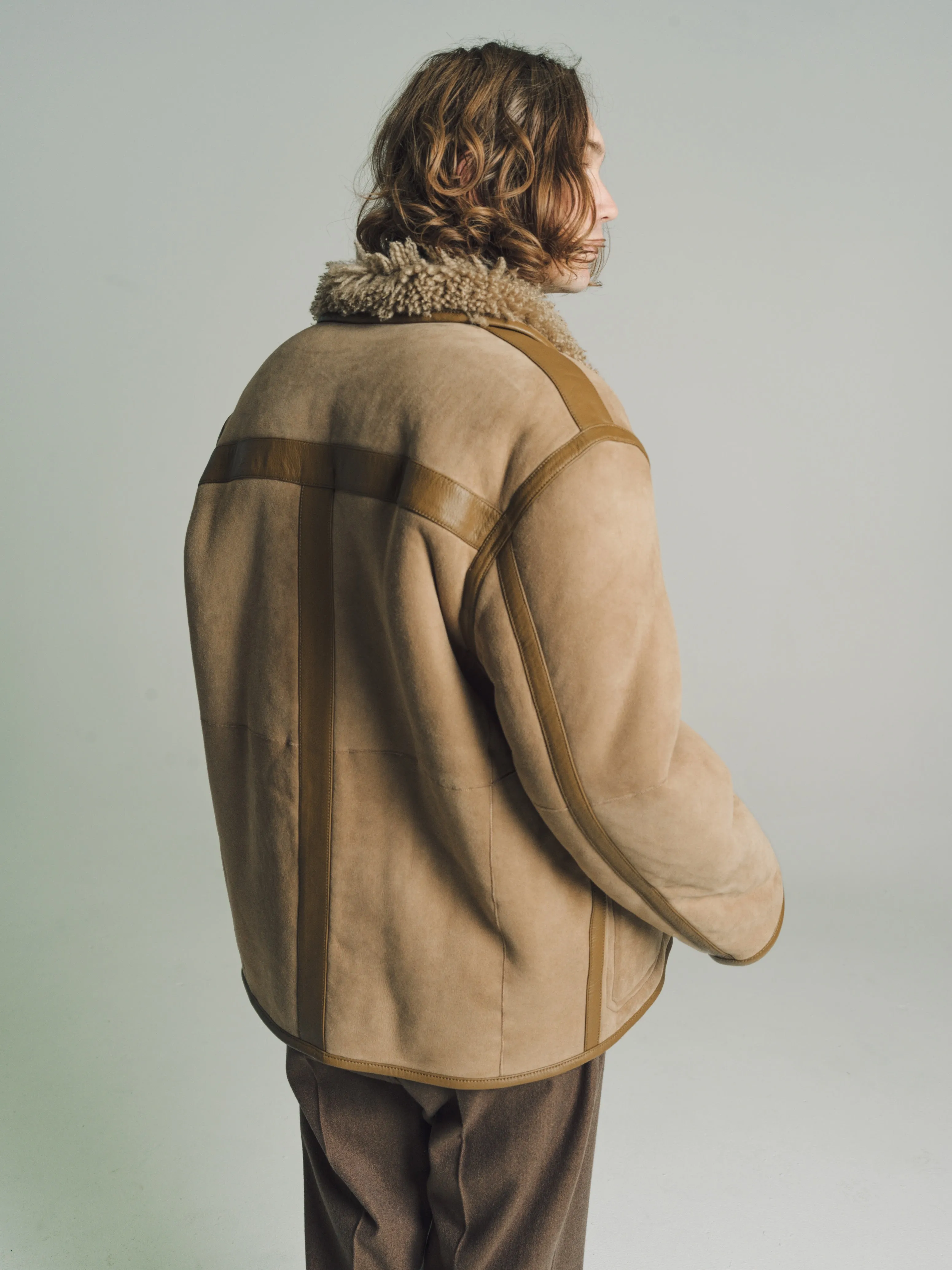 Sand Stone Lamb Leather Reversible Shearling Coat