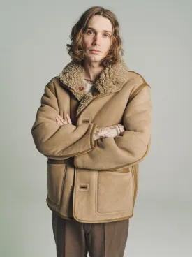 Sand Stone Lamb Leather Reversible Shearling Coat