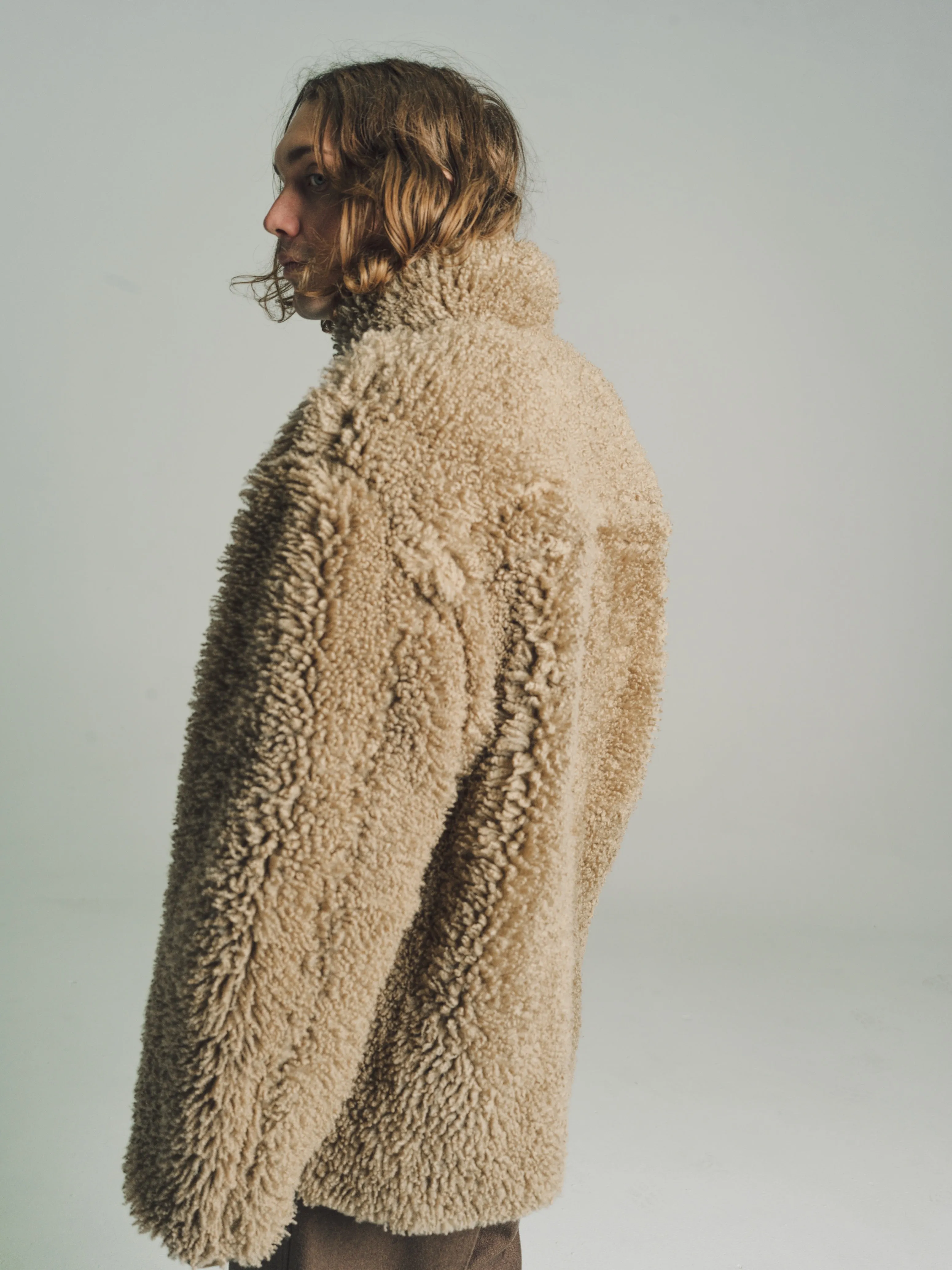 Sand Stone Lamb Leather Reversible Shearling Coat