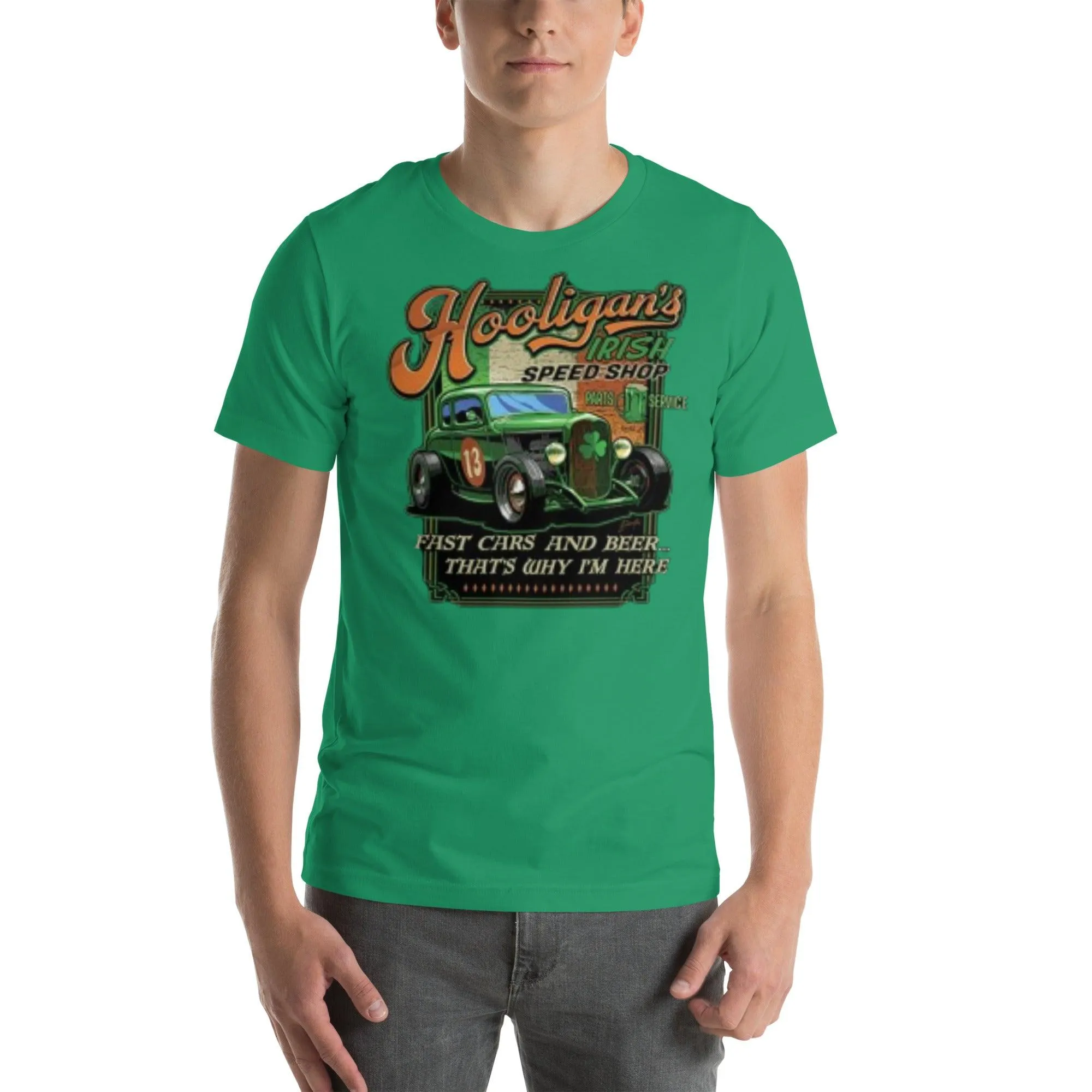 St. Patrick's Day T-shirt Hooligans Irish Speed Shop Short Sleeve DTG Printed Unisex Crew Neck Top