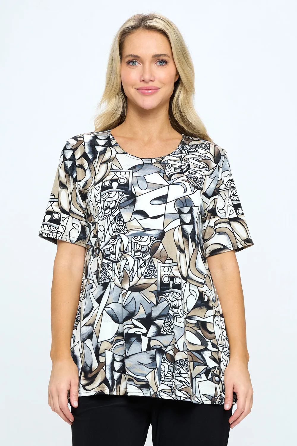 Stretchy Vented Top Short Sleeve Printed, 2042BN-SRP1-W329