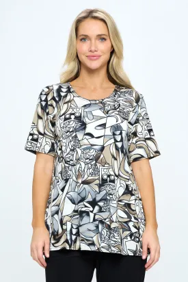 Stretchy Vented Top Short Sleeve Printed, 2042BN-SRP1-W329