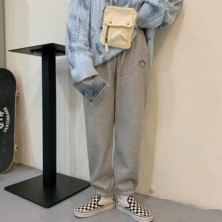 Sweatpants With Smiley Embroidery