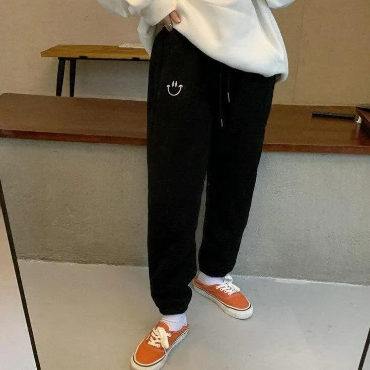 Sweatpants With Smiley Embroidery
