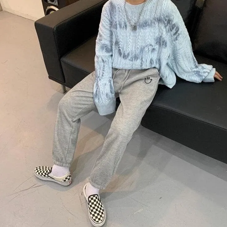 Sweatpants With Smiley Embroidery