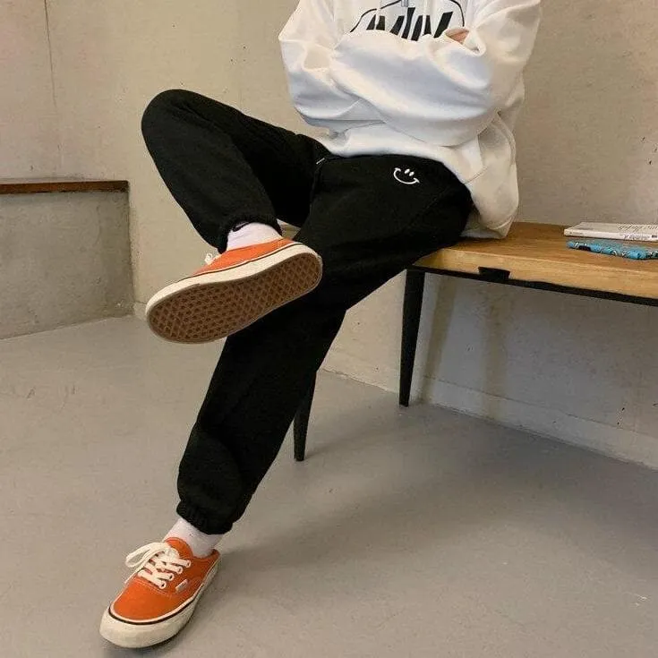 Sweatpants With Smiley Embroidery