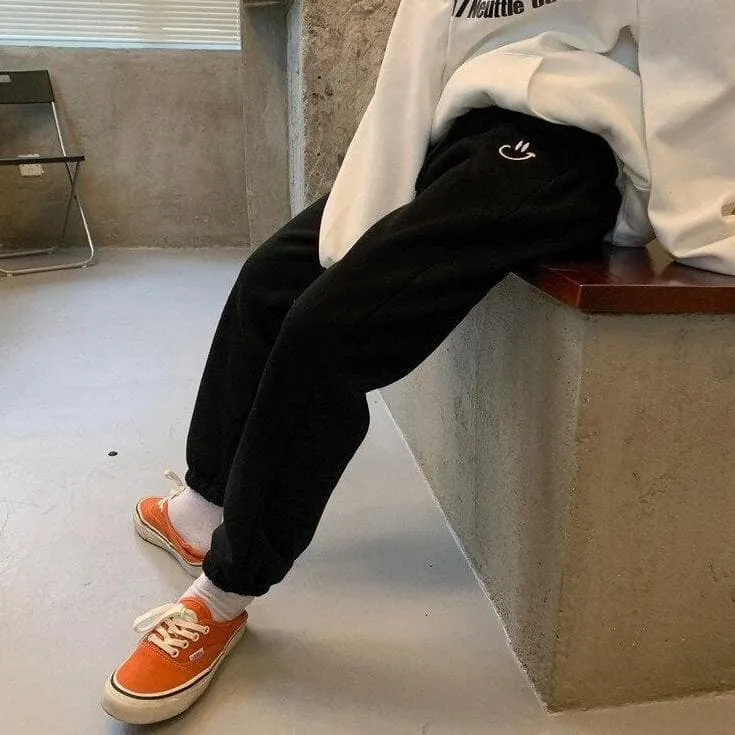Sweatpants With Smiley Embroidery