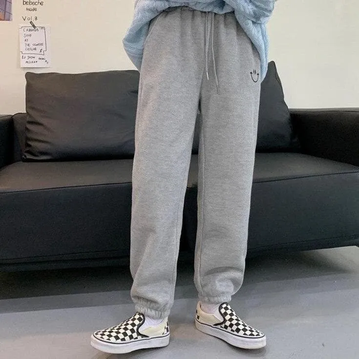 Sweatpants With Smiley Embroidery