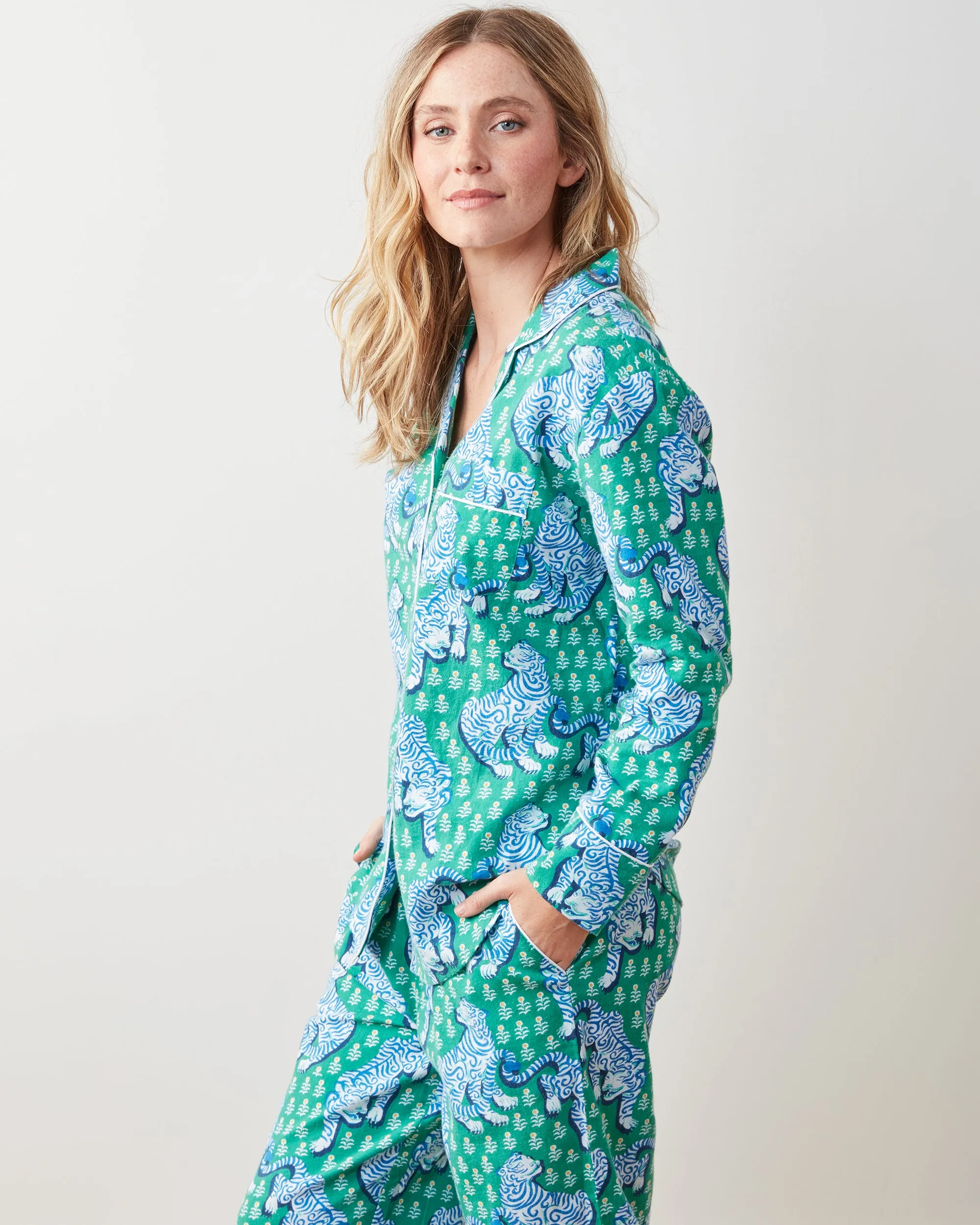 Tiger Queen - Tall Lightweight Flannel Long PJ Set - Jade