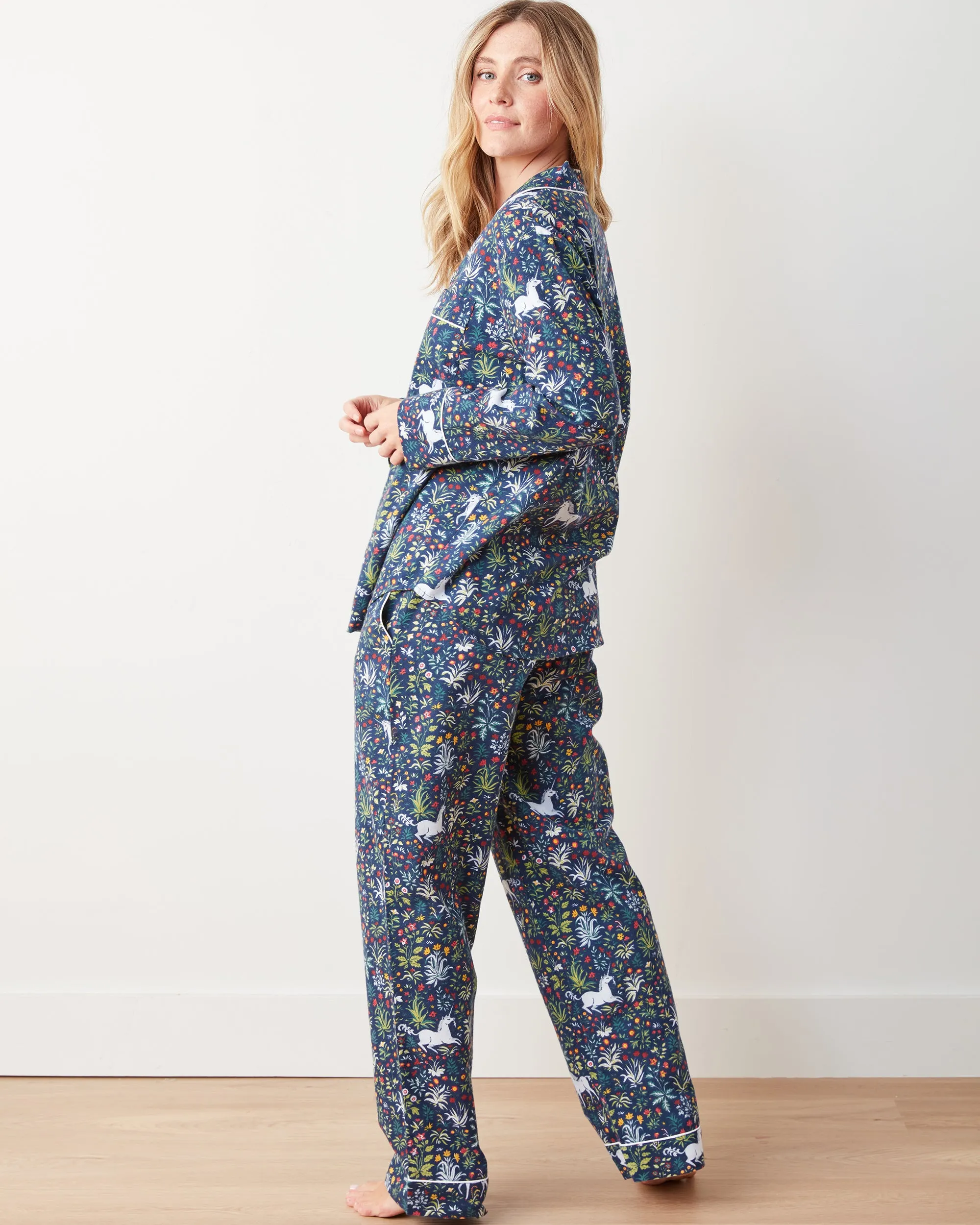 Unicorn's Garden - Tall Lightweight Flannel Long PJ Set - Indigo