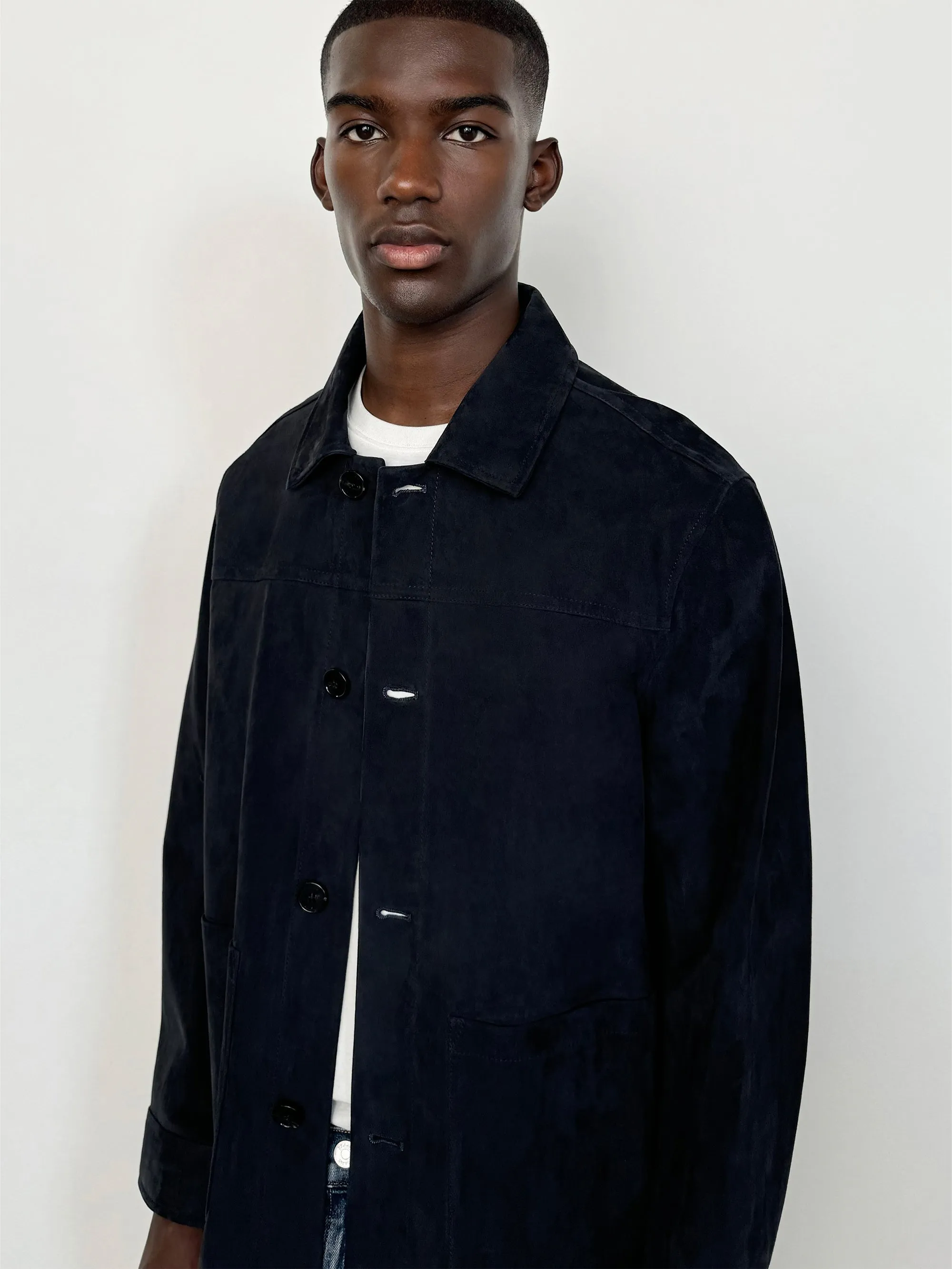 Unlined Suede Chore Coat -- Dark Navy
