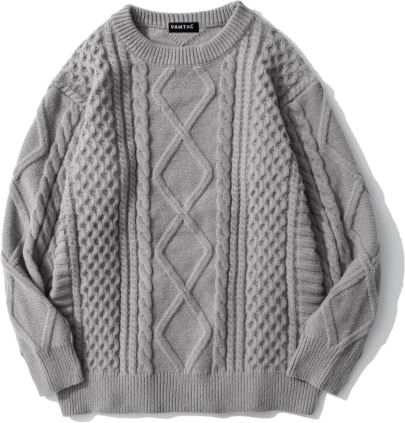 Vamtac Womens Oversized Sweaters Cable Knit Crewneck Cream Casual Vintage Loose Pullover Beige Woven Tops