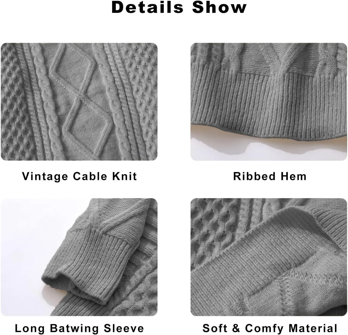 Vamtac Womens Oversized Sweaters Cable Knit Crewneck Cream Casual Vintage Loose Pullover Beige Woven Tops