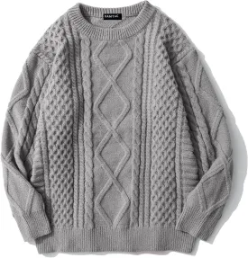 Vamtac Womens Oversized Sweaters Cable Knit Crewneck Cream Casual Vintage Loose Pullover Beige Woven Tops