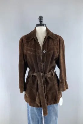 Vintage Brown Belted Suede Jacket