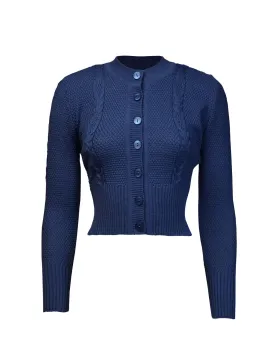 Vintage Cable Crop Cardigan - Royal Blue