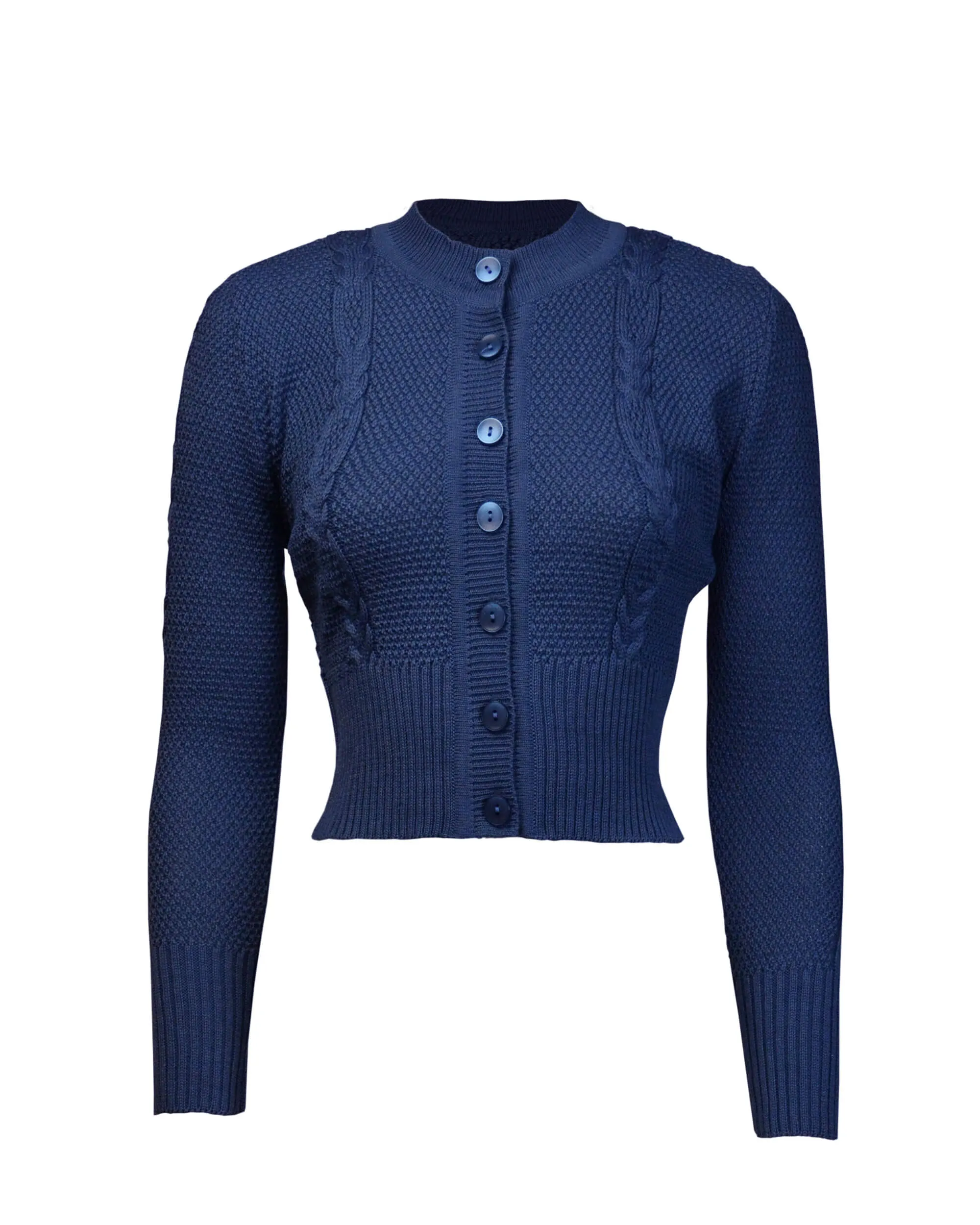 Vintage Cable Crop Cardigan - Royal Blue