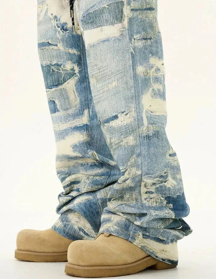 Washed Ripped Pattern Jeans