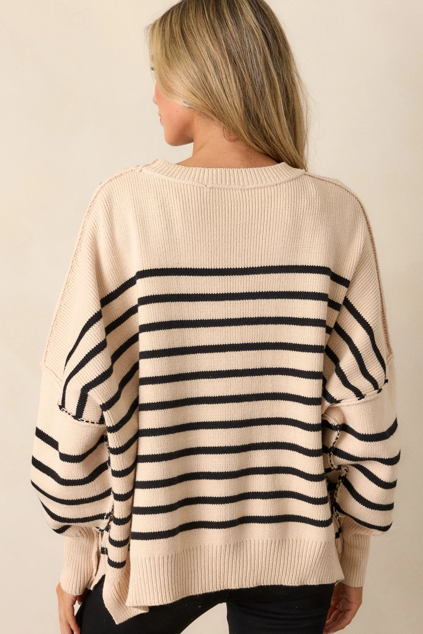 Whispering Woods Beige Stripe Knit Sweater