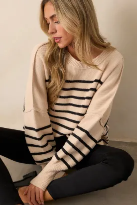 Whispering Woods Beige Stripe Knit Sweater